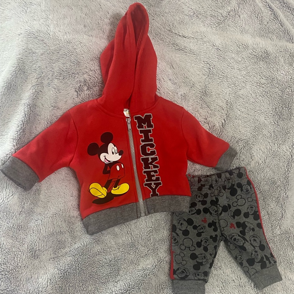 Mickey Mouse Zip up Hoodie and Sweatpants, size 0-3 mos